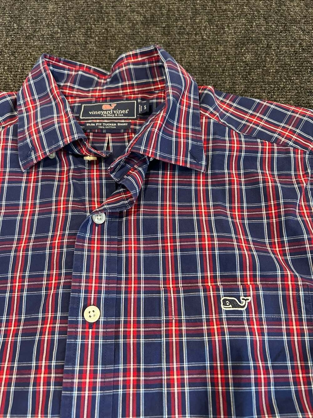 Vineyard Vines Slim Fit Tucker Shirt in Navy Red Plaid Cotton